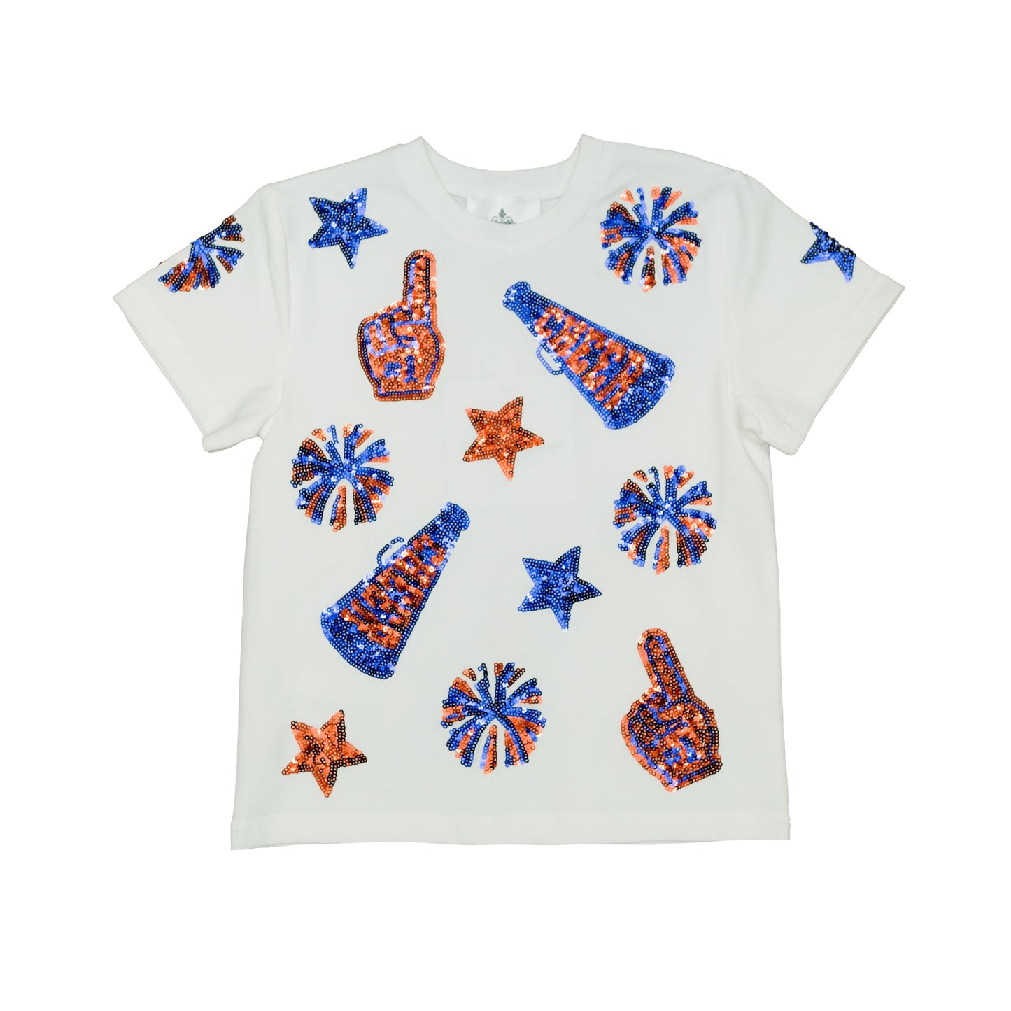 Kids' Royal Blue & Orange Cheer Sequin Tee