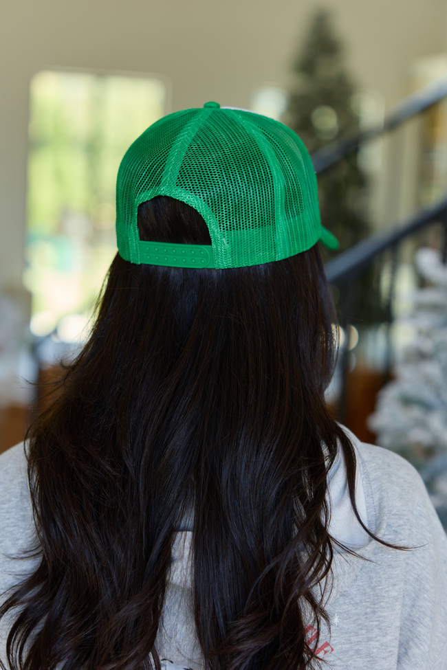 Merry Repeat White/Kelly Green Embroidered Trucker Hat