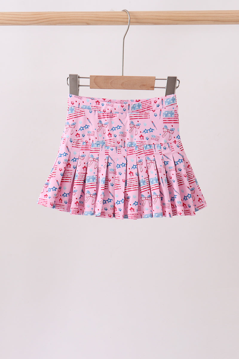 Pink flag star print skorts