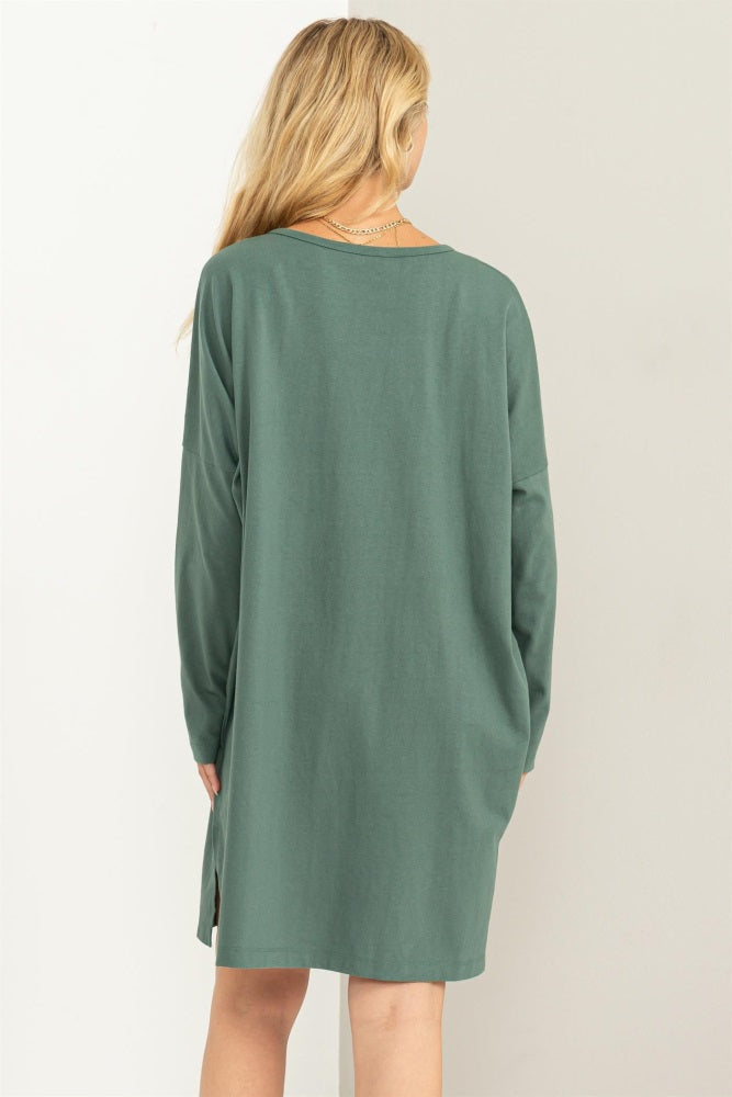 Green Long Sleeve Shirt Dress