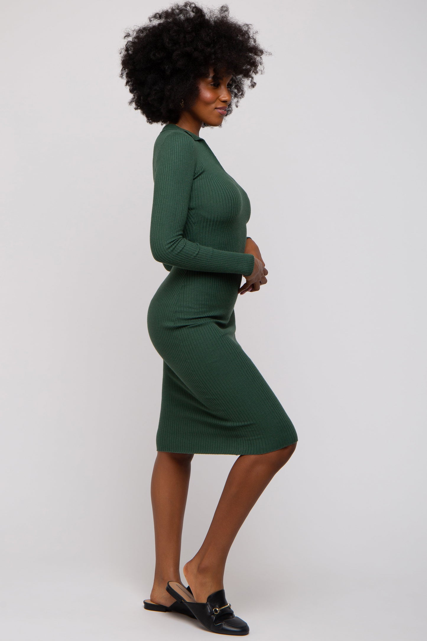 Forest Green Ribbed Knit Fitted Dress