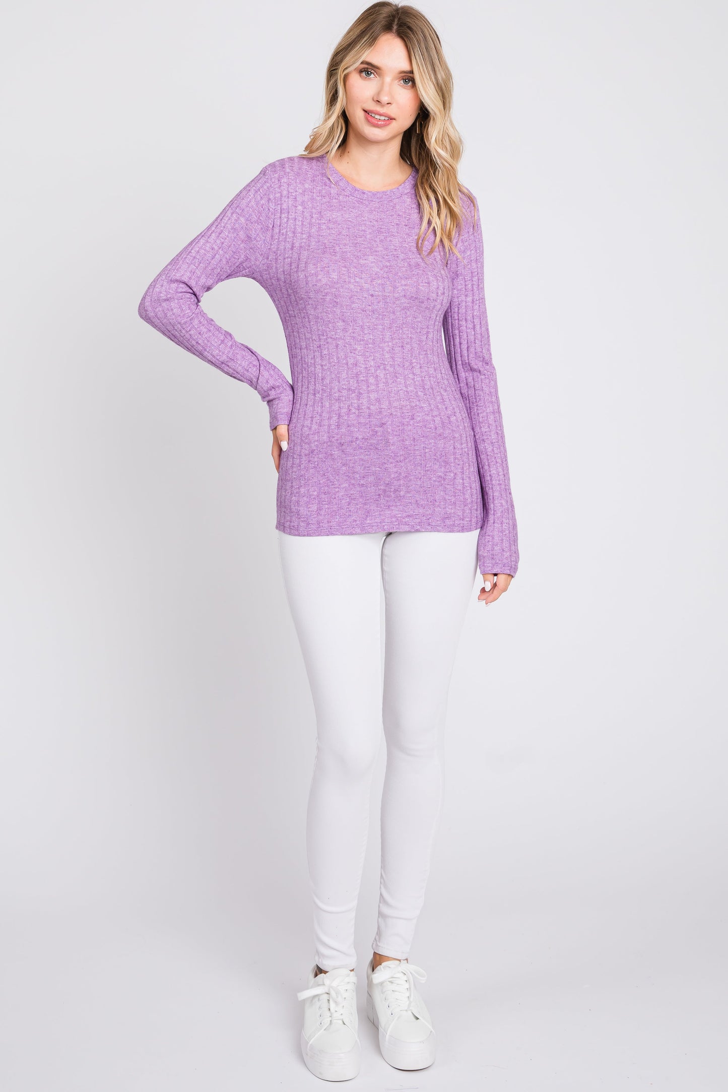 Lavender Ribbed Long Sleeve Top
