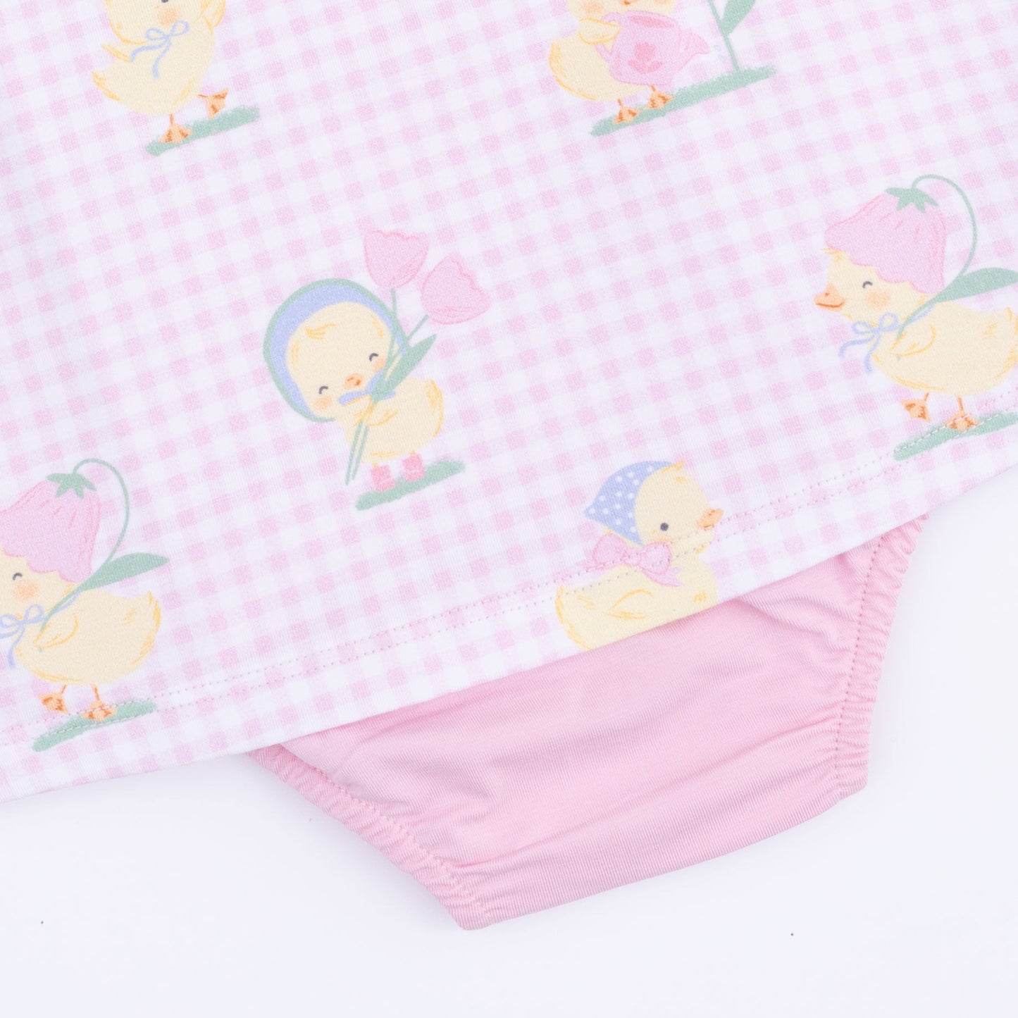 Vintage Spring Ducklings Pink - A-Line Bodysuit Dress