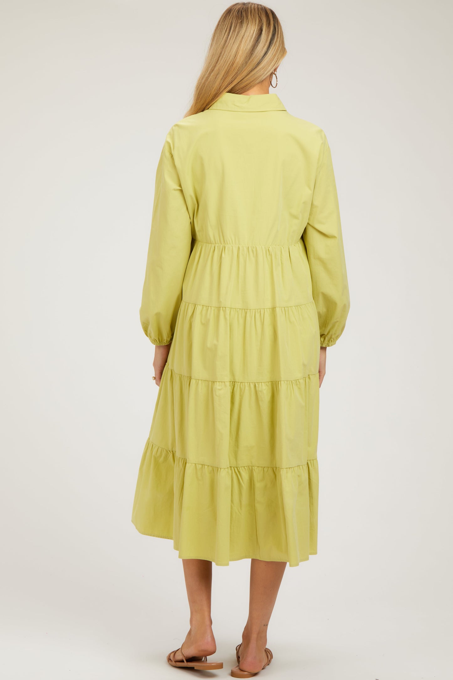 Lime Tiered Collared Maternity Midi Dress