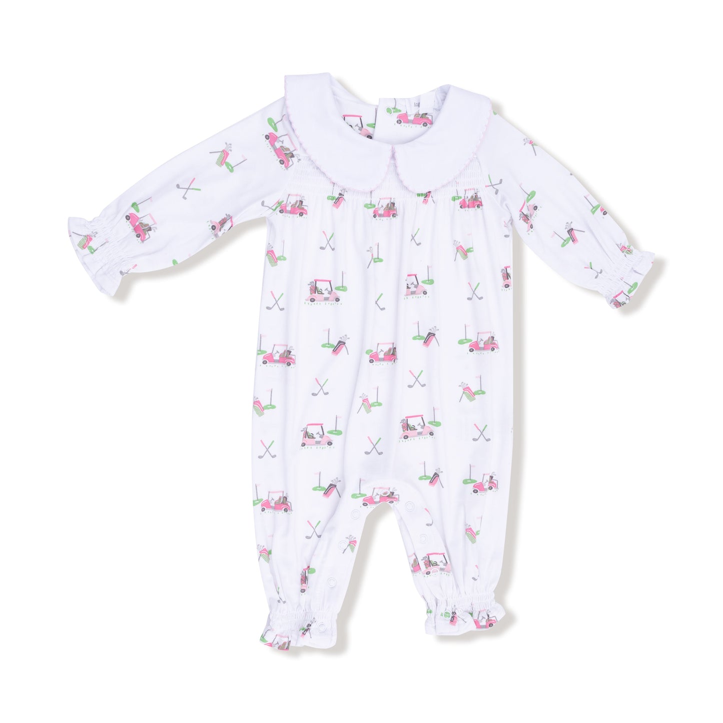 Smocked Long Sleeve Romper with Peter Pan Collar