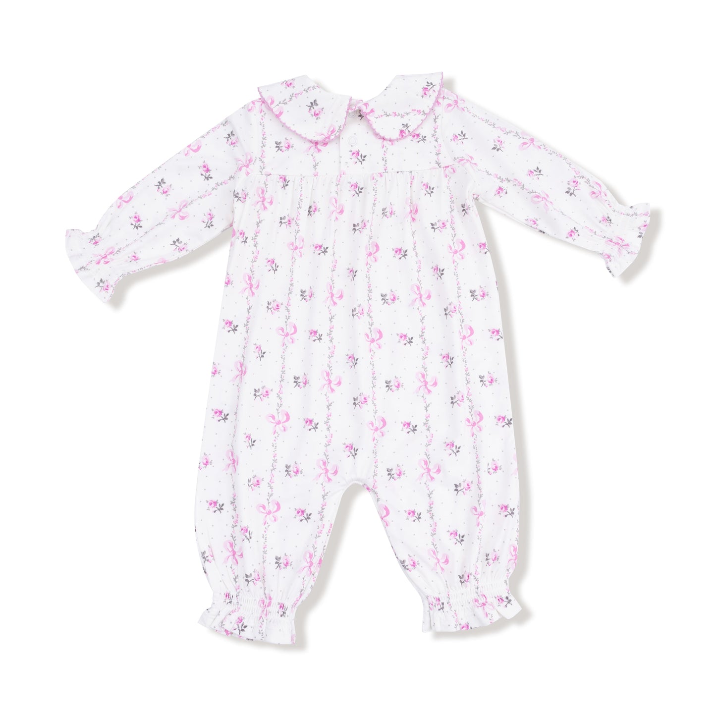 Smocked Long Sleeve Romper with Peter Pan Collar