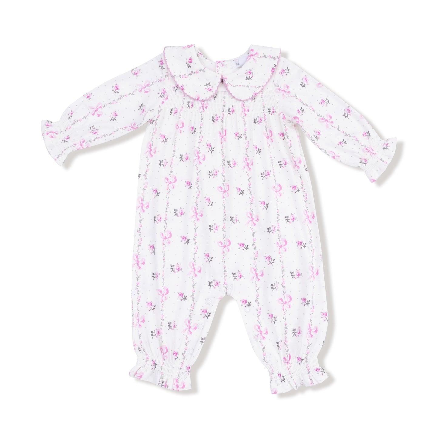 Smocked Long Sleeve Romper with Peter Pan Collar