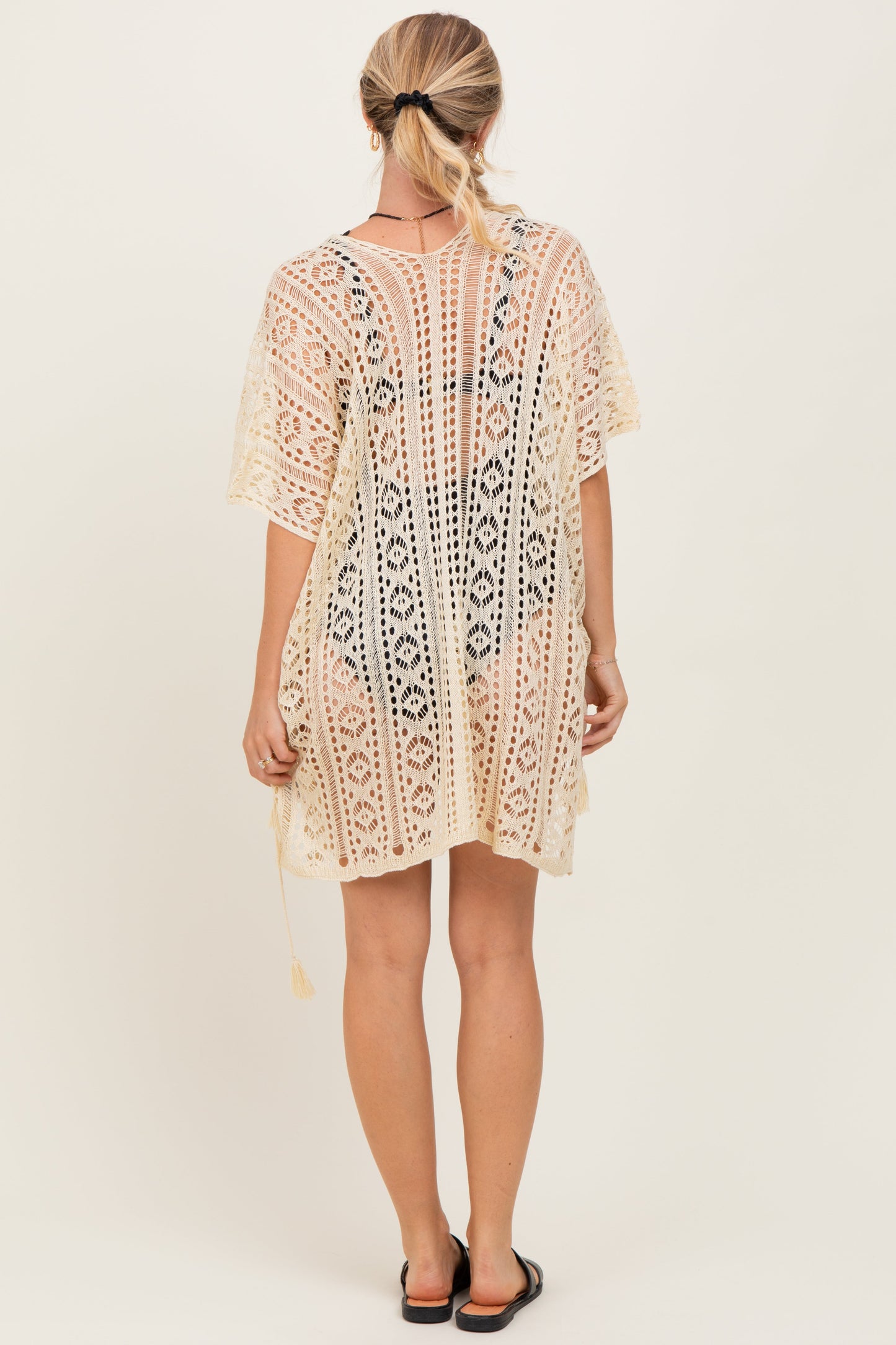 Cream Crochet Knit Swim Cover Up