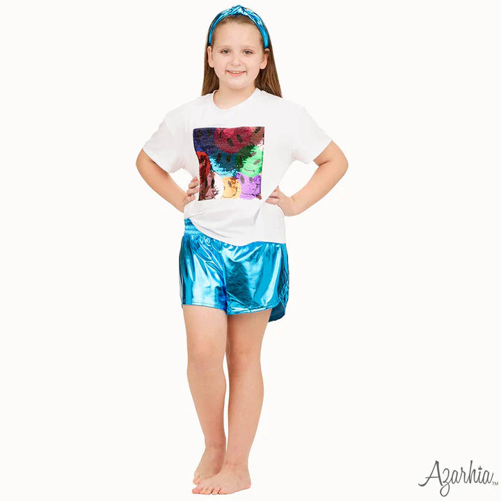 Sequin Rainbow Smiley on Boxy T'