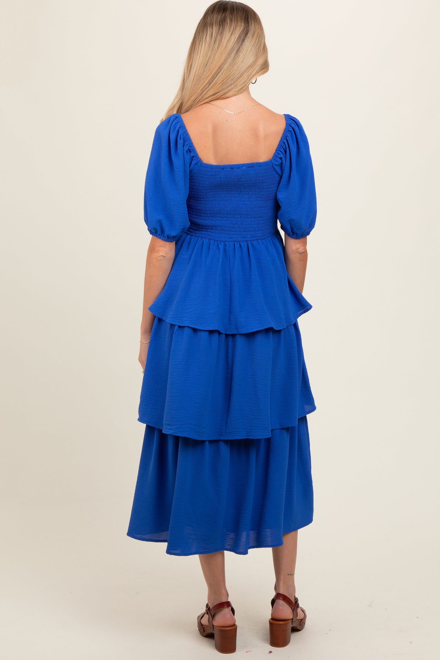 Royal Blue Smocked Body Ruffled Tiered Maternity Dress