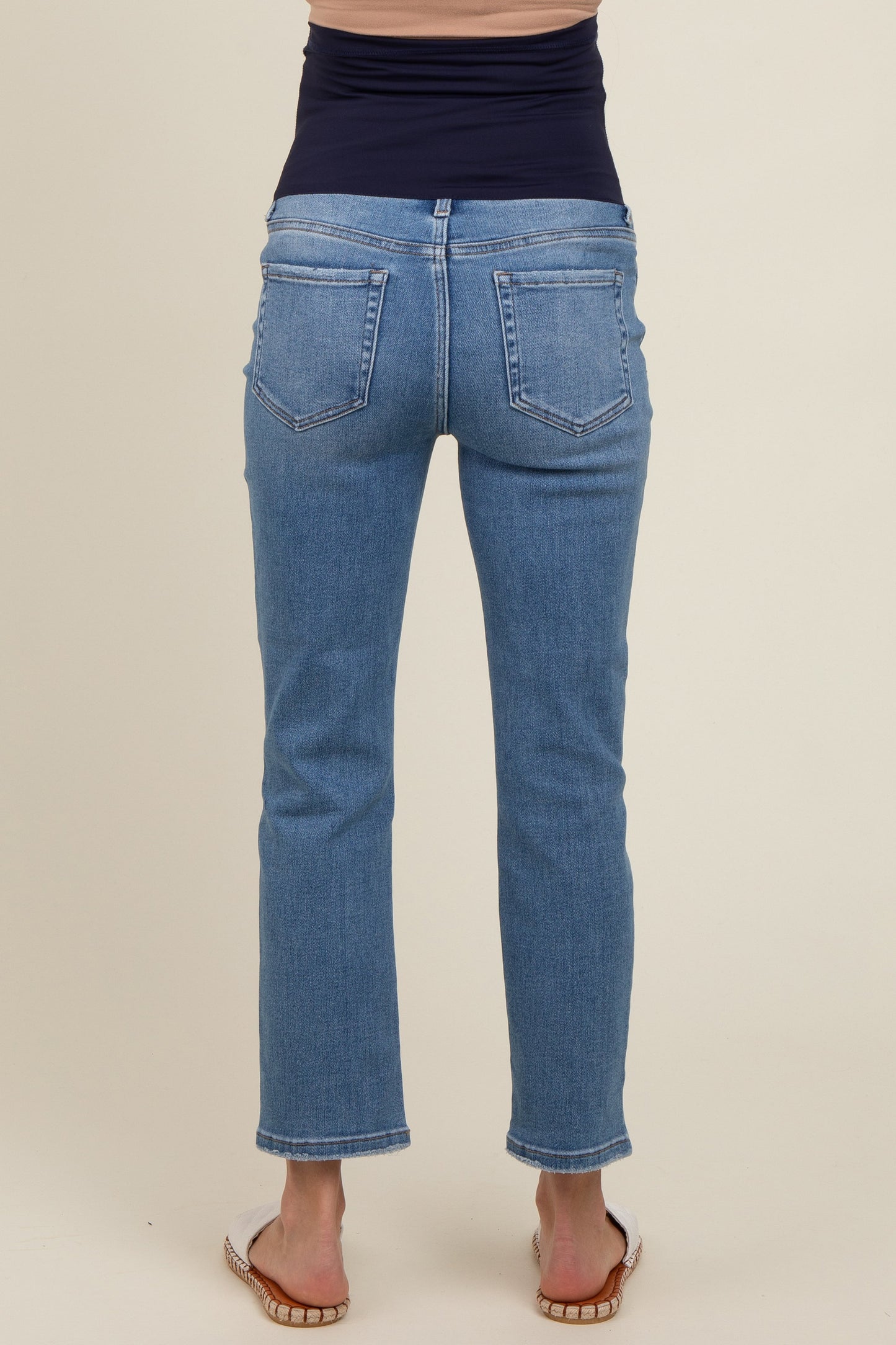 Blue Slim Straight Maternity Ankle Crop Jeans