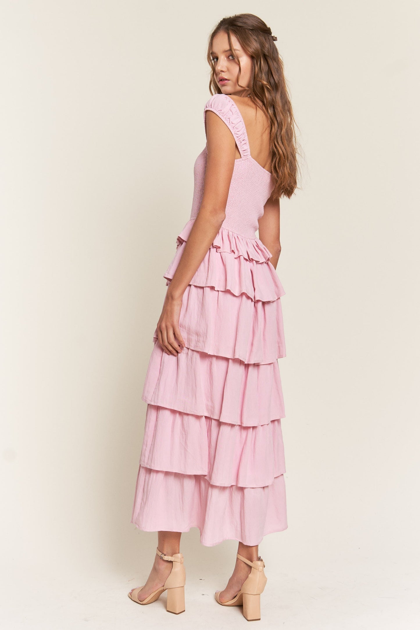 Pink Tiered Ruffle Maxi Dress