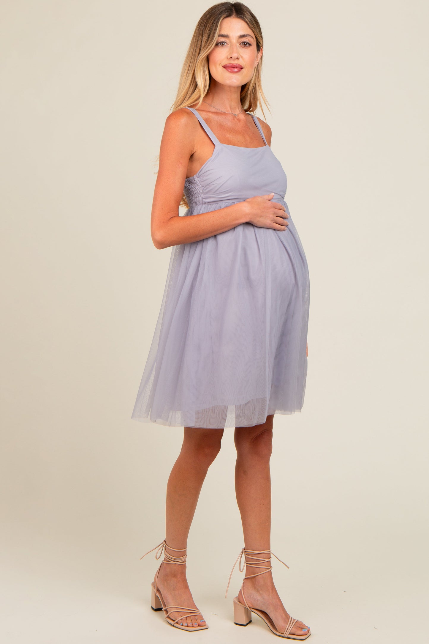 Grey Tulle Skirt Maternity Dress