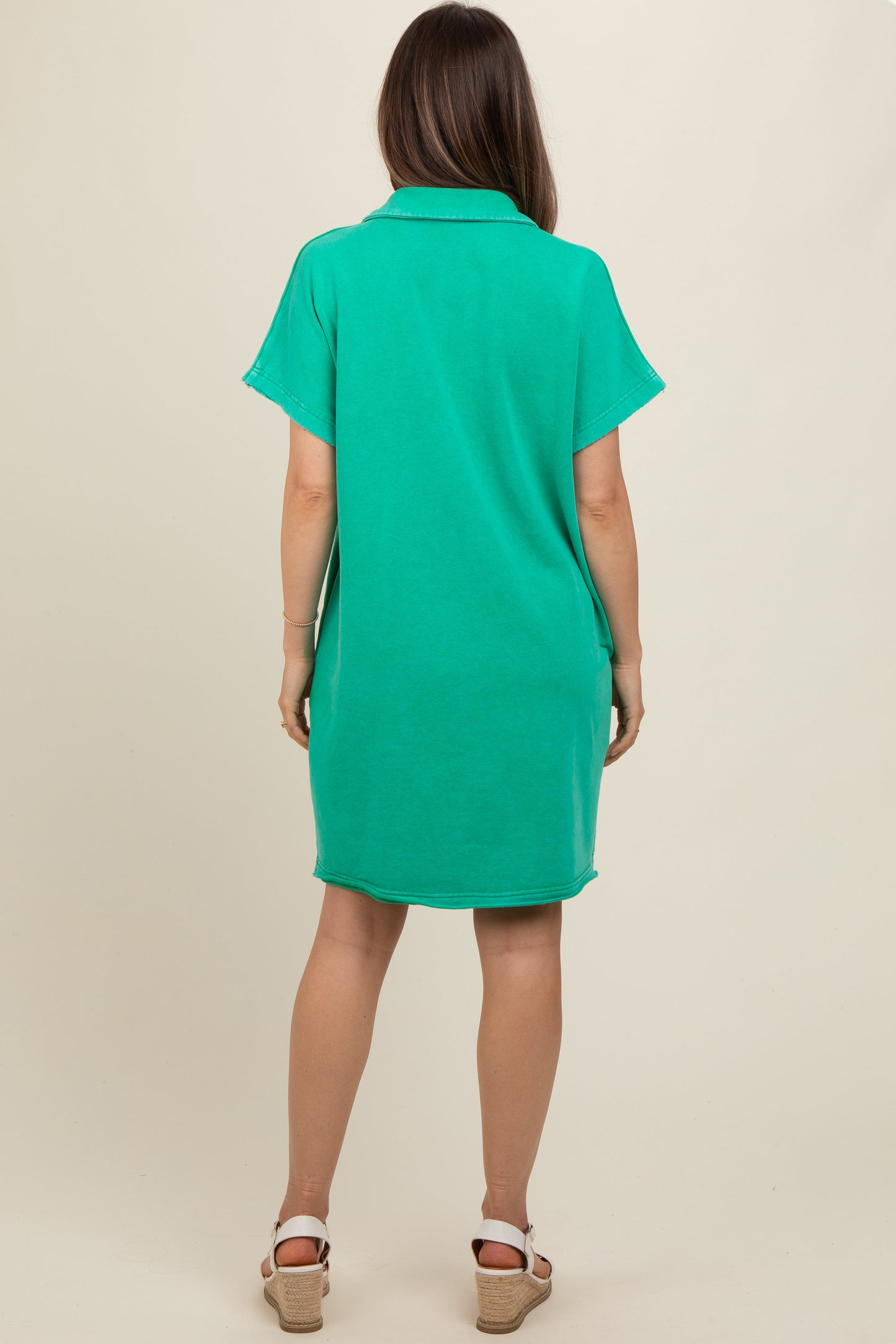 Green Mineral Washed French Terry Maternity Dress