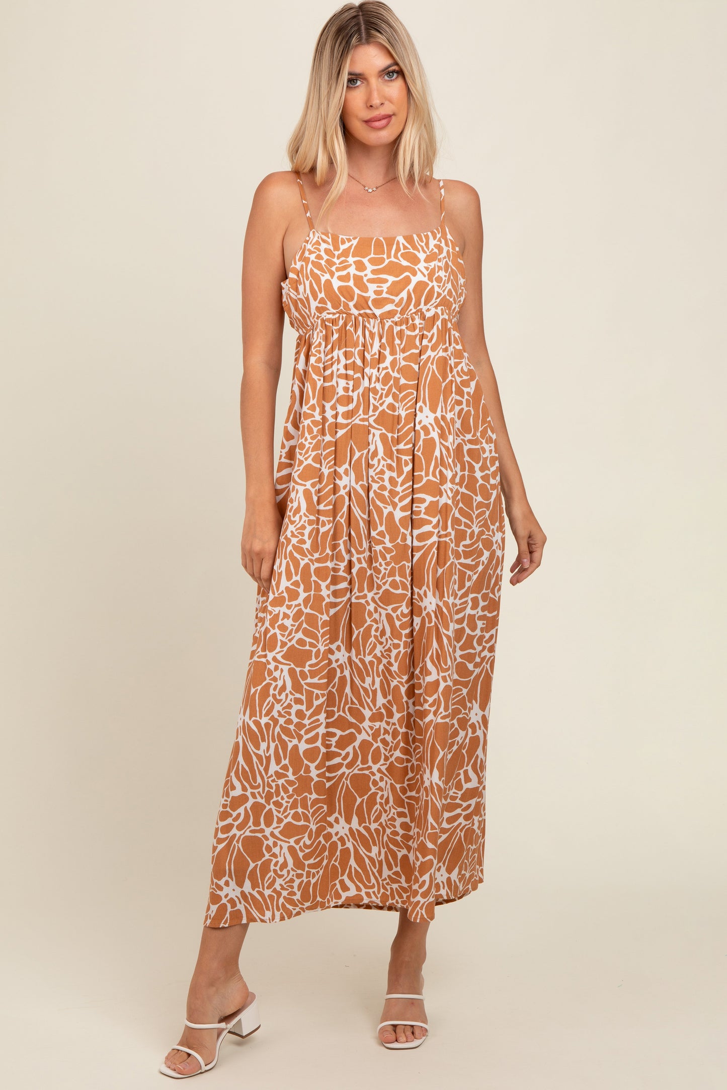 Camel Printed Maxi Dress