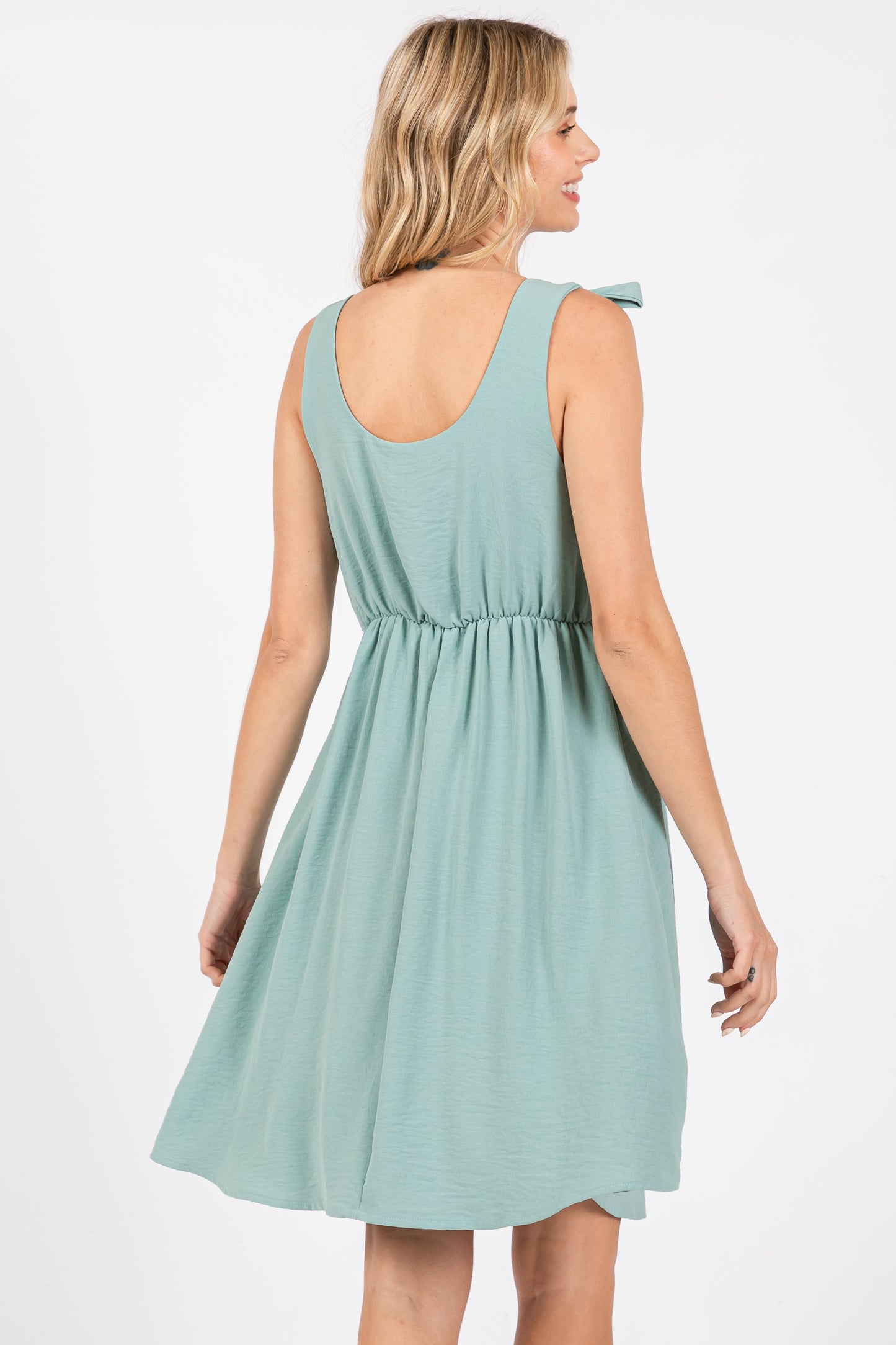 Mint Solid Tie-Shoulder Scoop Neck Dress