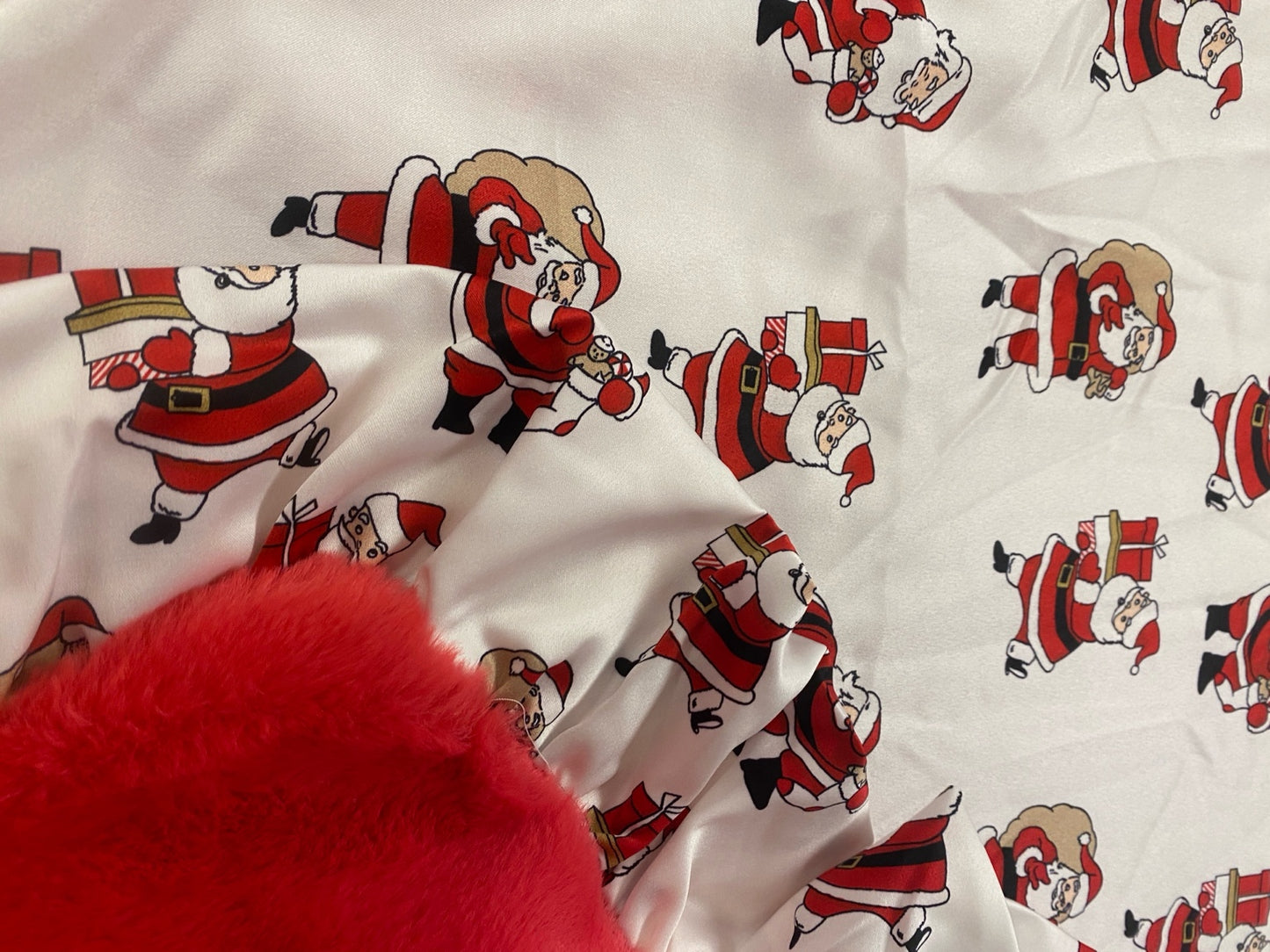 Jolly Santa Satin Ruffle Blanket — Red Faux Fur & Satin Christmas Throw