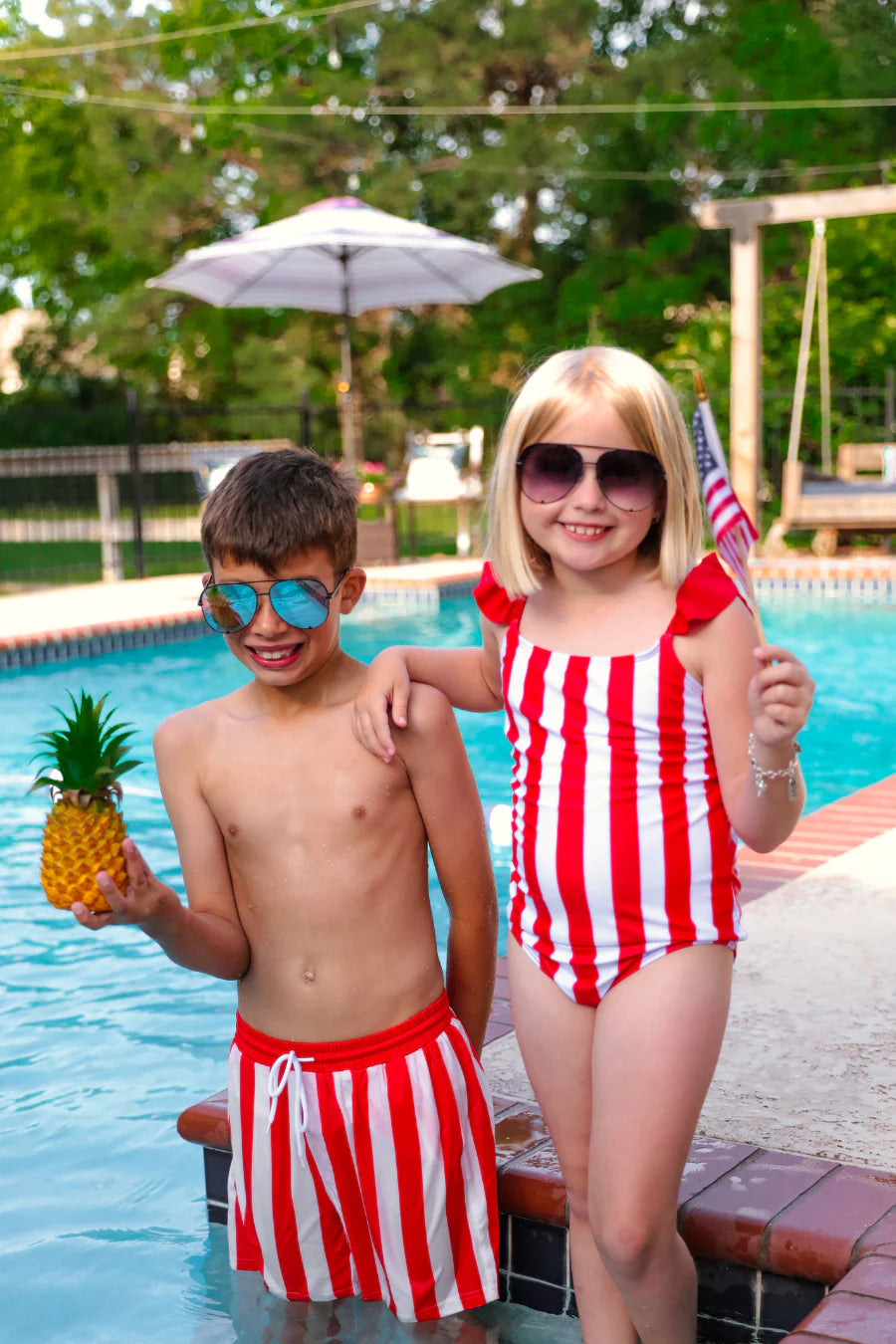 Girls Set Sail Striped Swimsuit