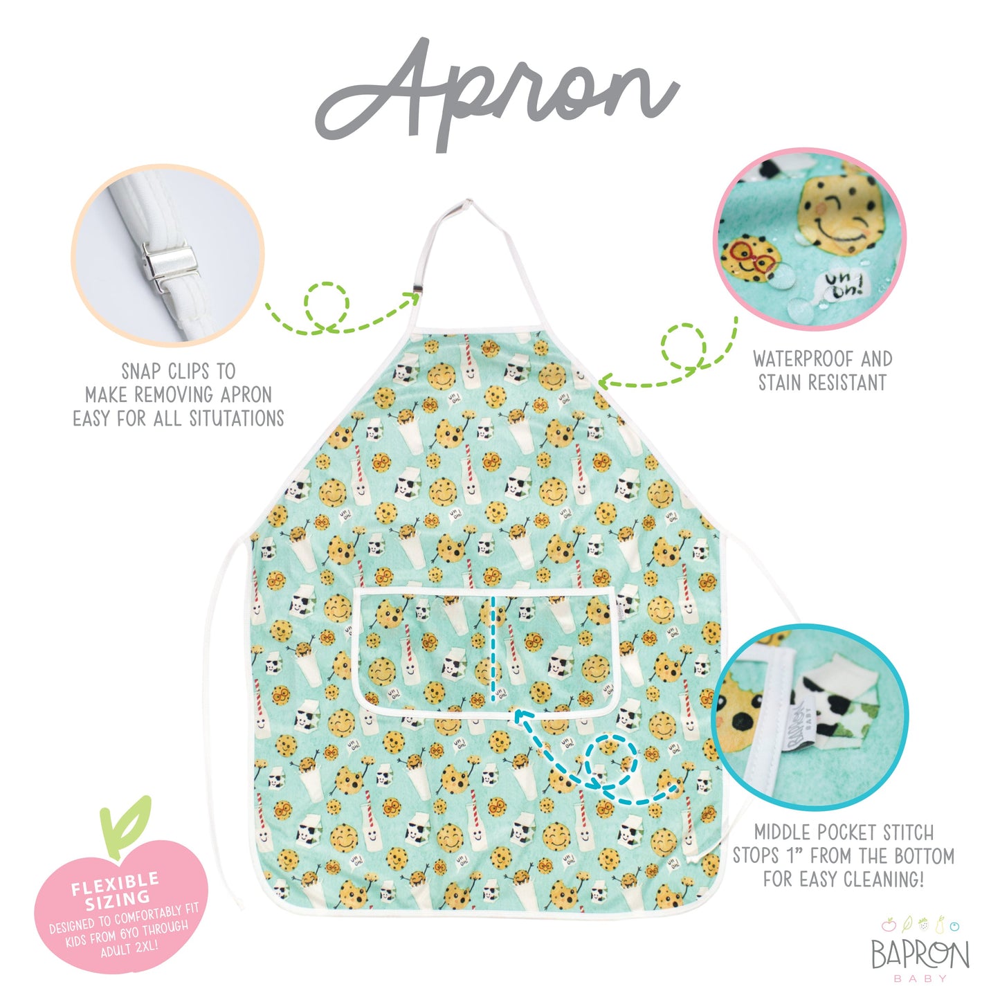 Cookies & Milk Apron - fits sizes youth small through adult 2XL