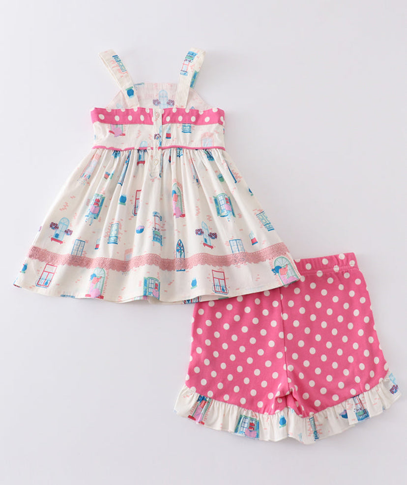 Platinum Balcony Strap Shorts Set– Playful Girls’ Summer Outfit