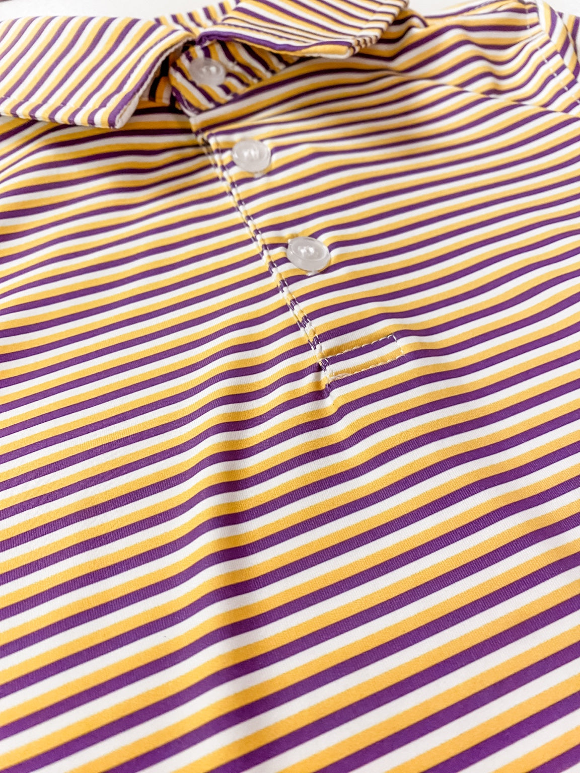 Boys Purple & Gold Striped Performance Polo | LSU Gameday Shirt