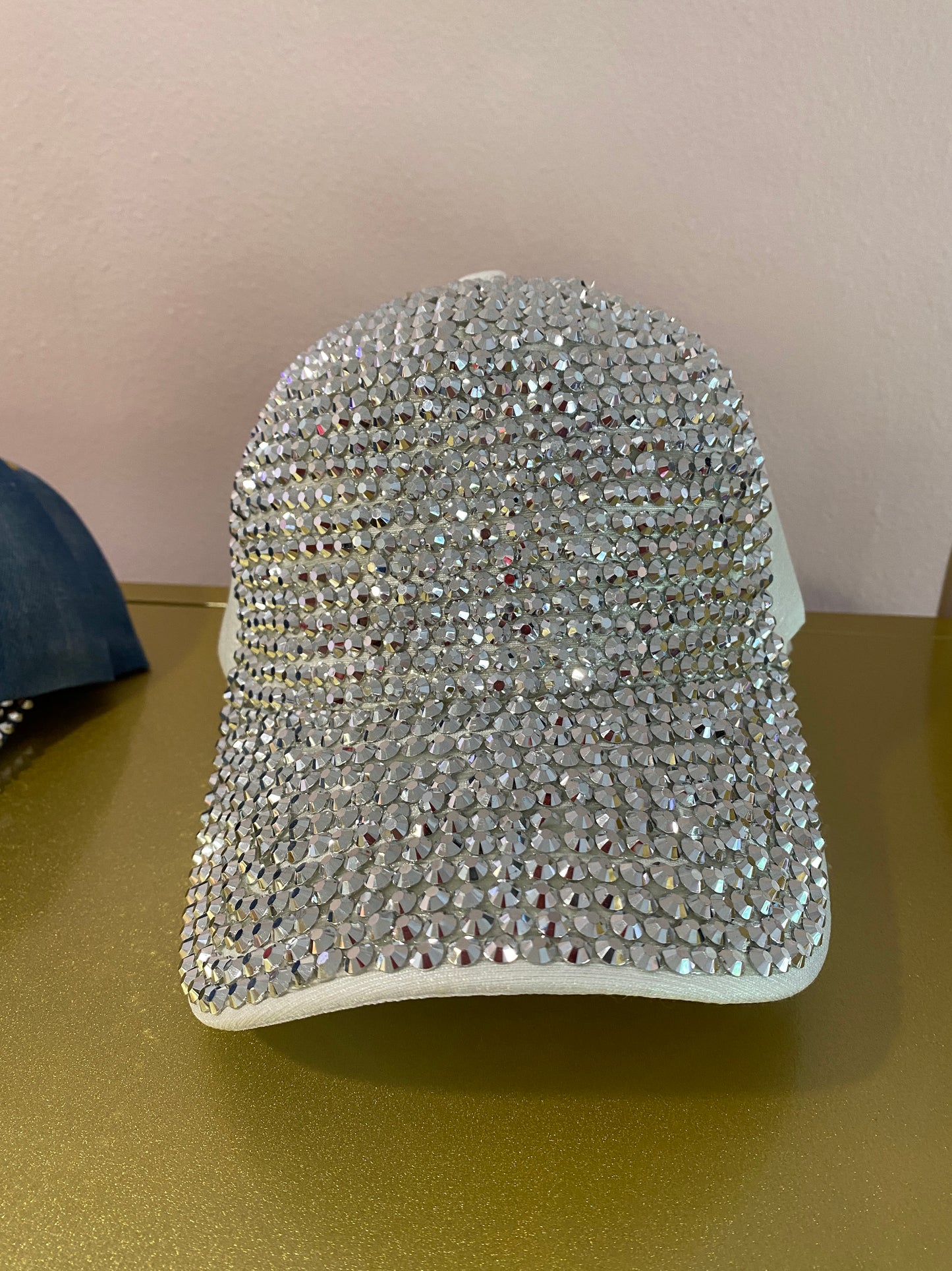 WOMAN'S WHITE RHINESTONE STUDDED BASEBALL CAP