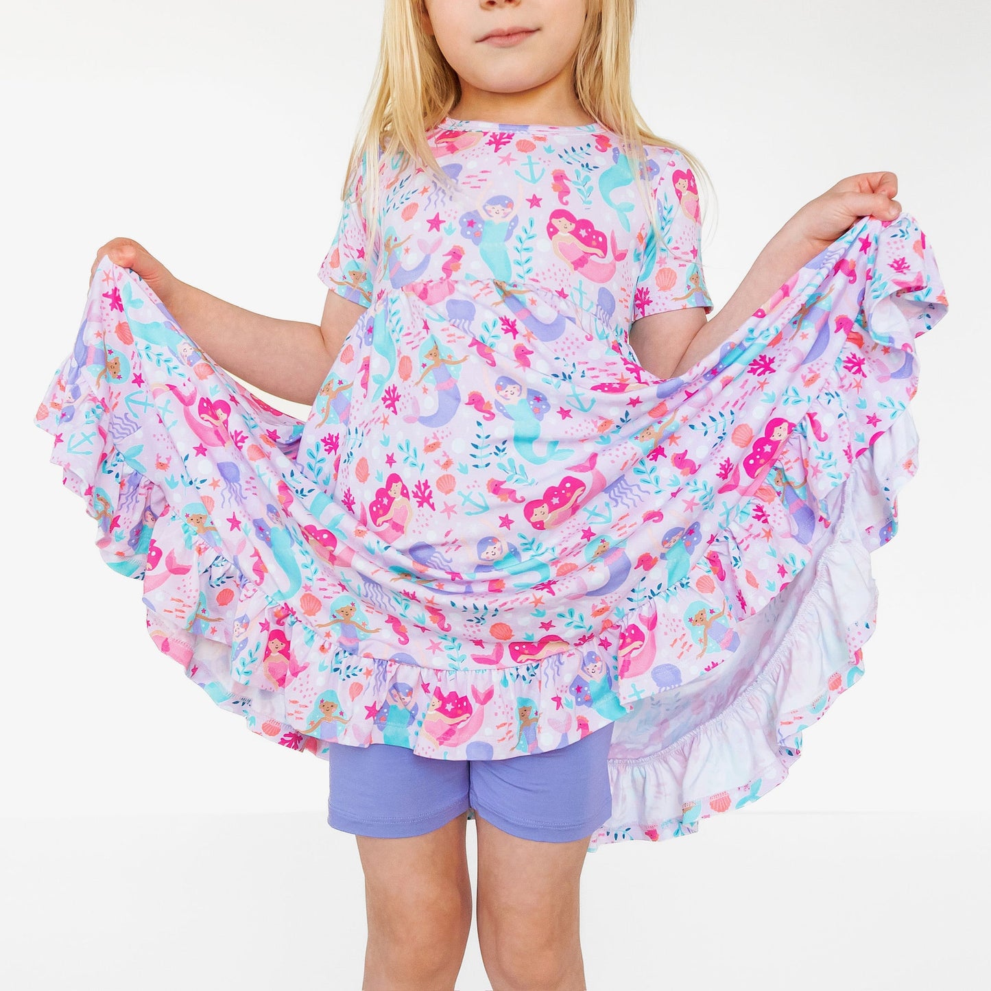 Mermaid Cove Twirl Dress with Biker Shorts