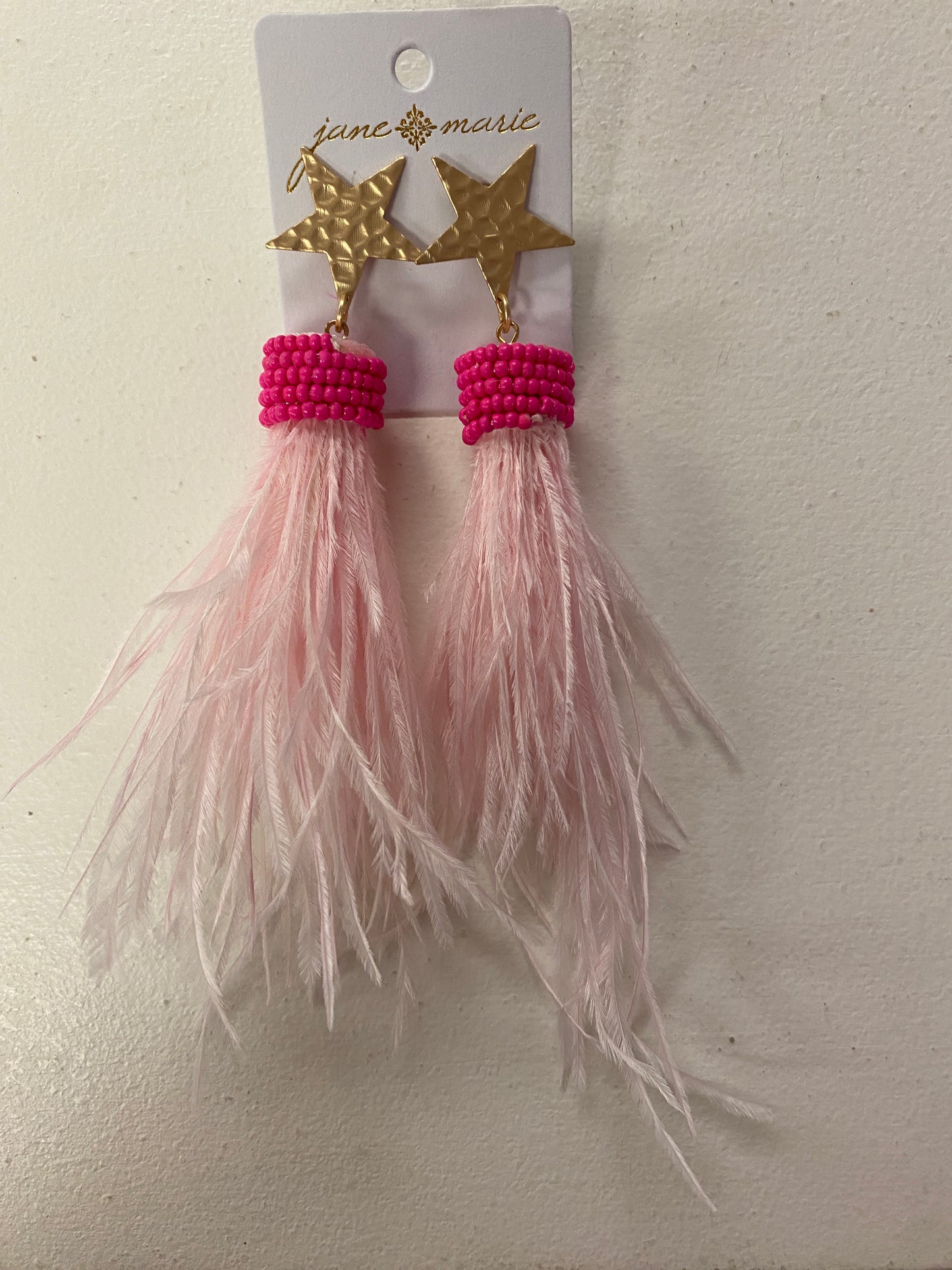 Pink Star Feather Earrings