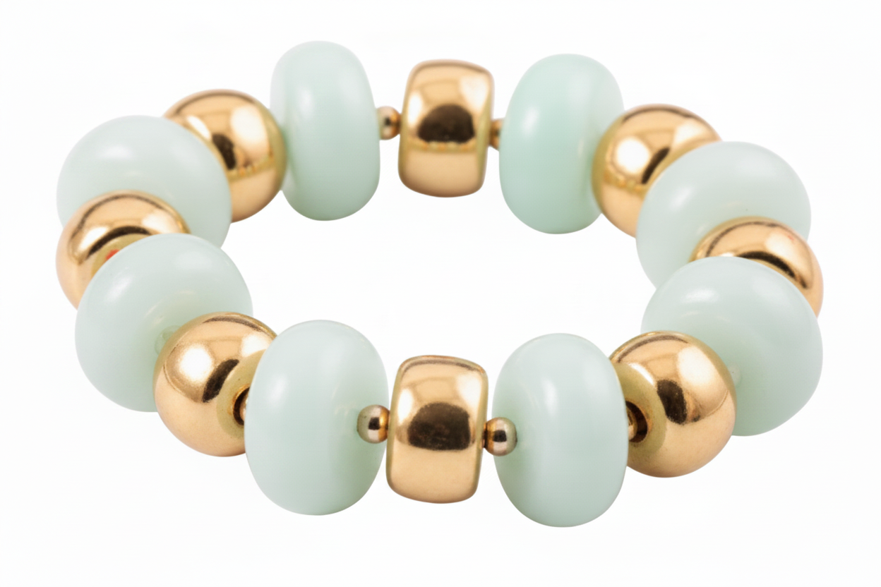 Bauble Bead with Gold Bead Stretch Bracelet - Mint