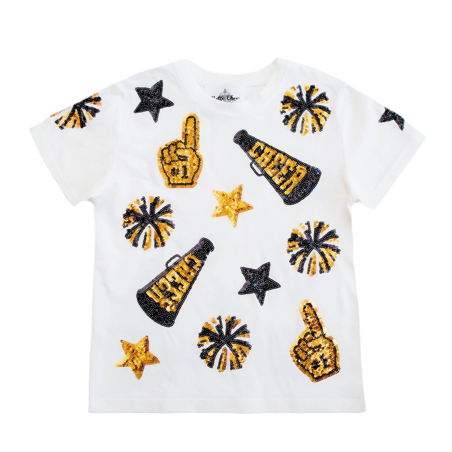 Kids' Black & Gold Cheer Sequin Tee