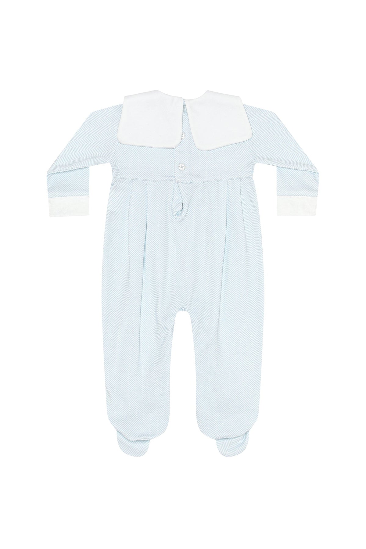 Blue Herringbone Embroidered Collared Footie