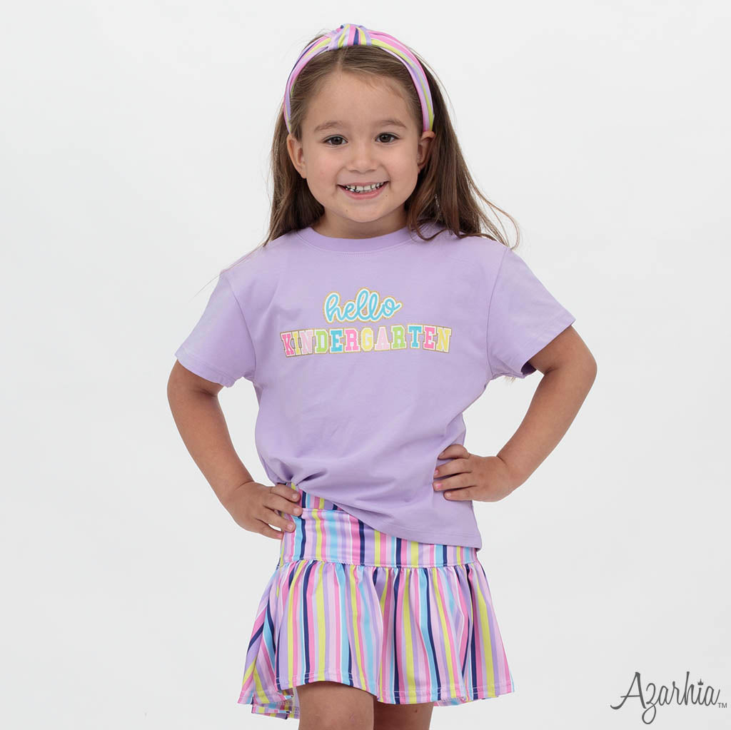 Hello Kindergarten Lavender Girls Boxy Tee – Back to School Shirt