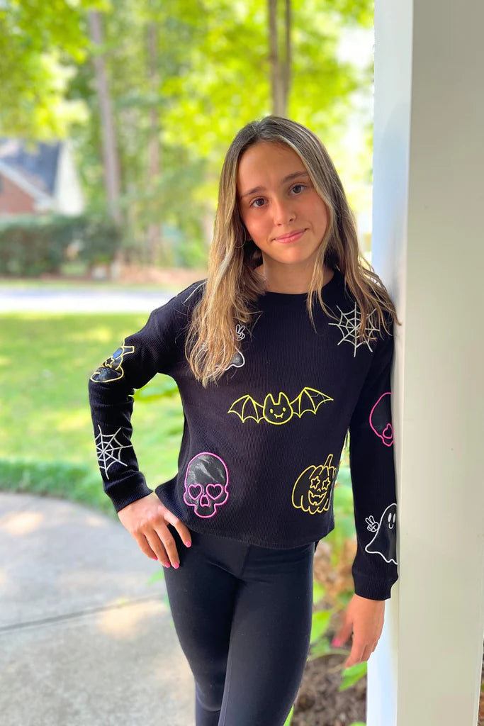 Spooky Appliqué Top-Glitter Halloween Long Sleeve