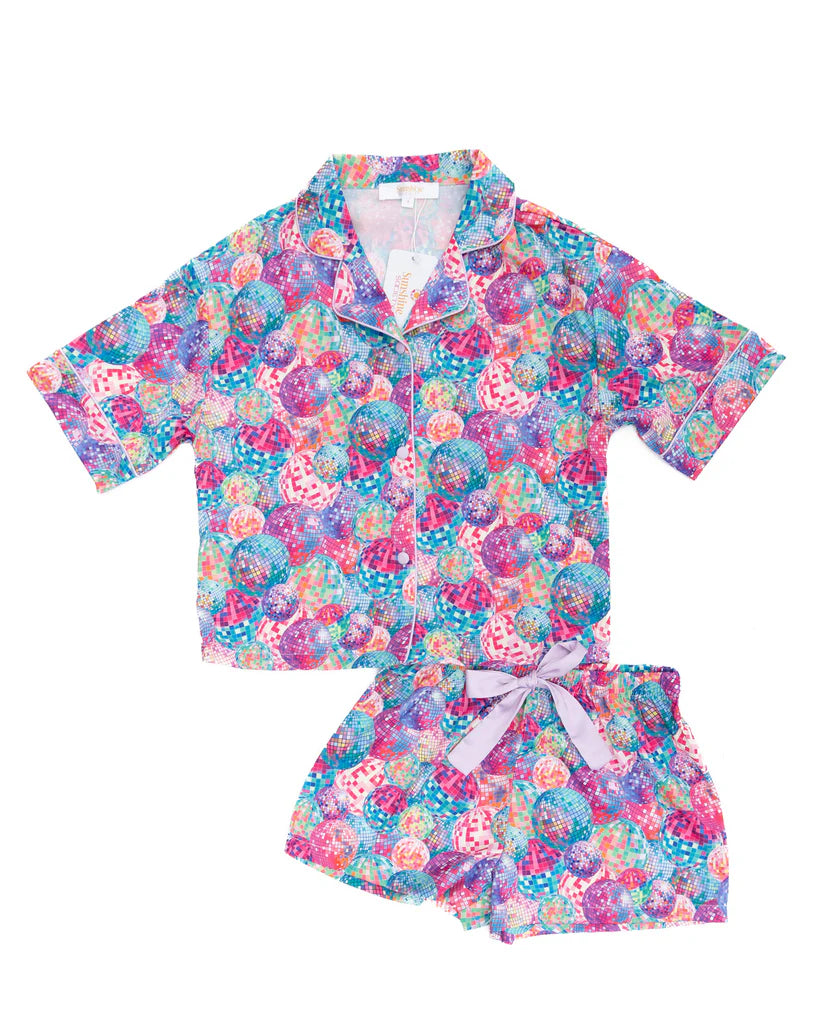 Kids Silky Disco Queen Pajama Set – Girls Short Sleeve Lounge Set