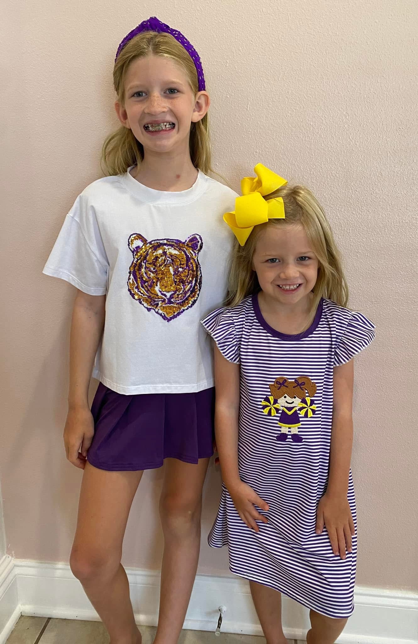 Football cheer applique stripe girl dress