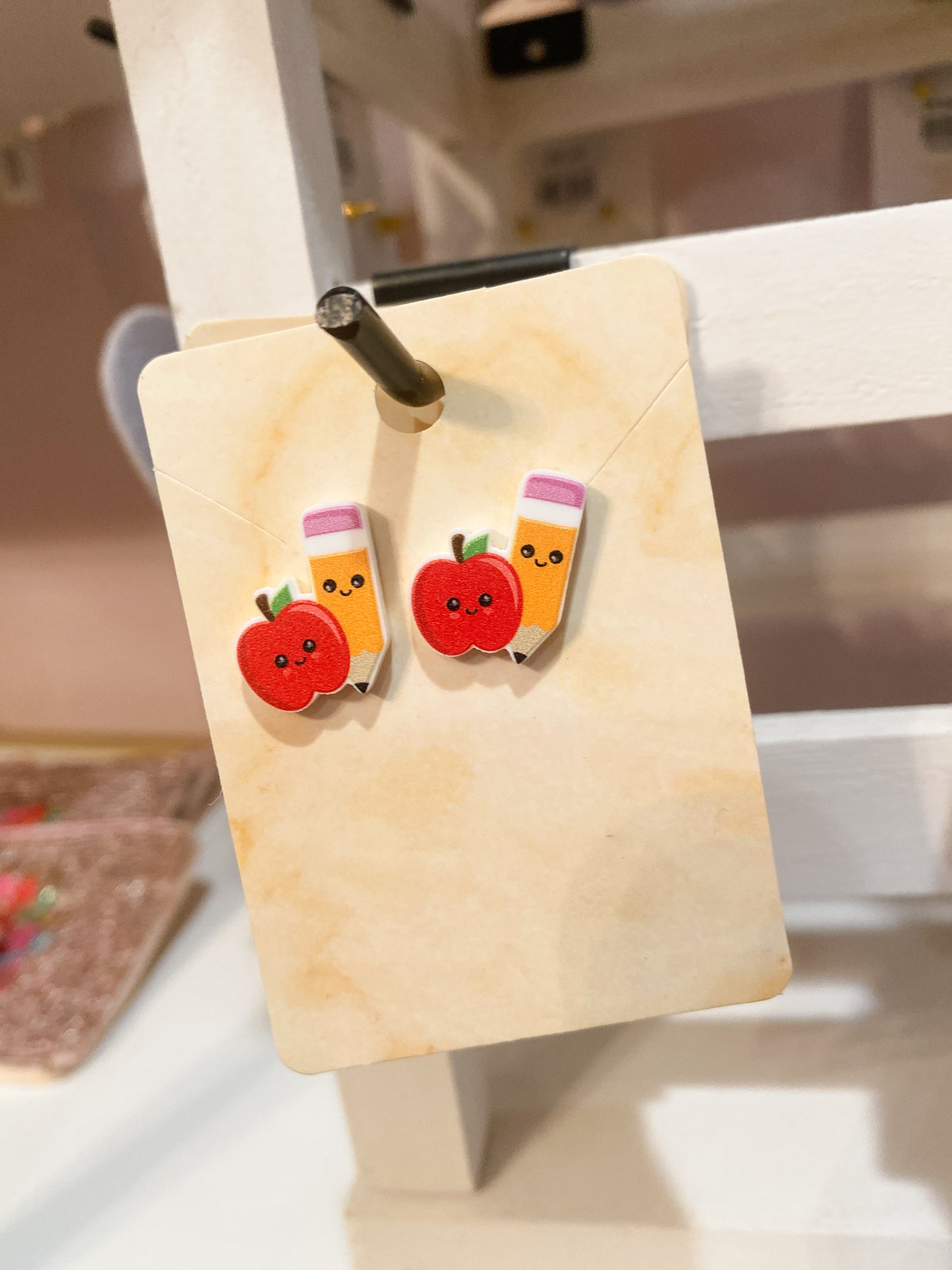 Pencil & Apple Stud Earrings | Teacher Back to School Earrings | Boutique Jewelry | Bossier City, LA