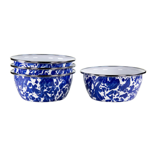 Cobalt Swirl Salad Bowls - Set of 4, Cobalt
