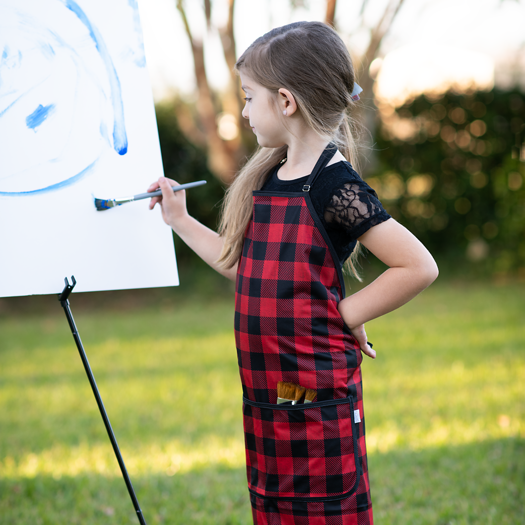 Red Buffalo Plaid Apron - fits sizes youth small through adult 2XL SALE