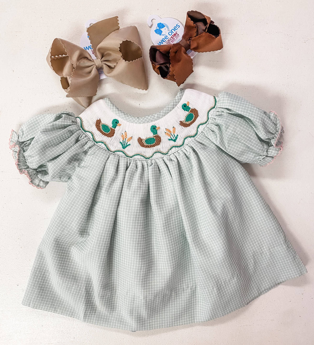 Girls Green Smocked Mallard Duck Dress | Southern Fall Dress