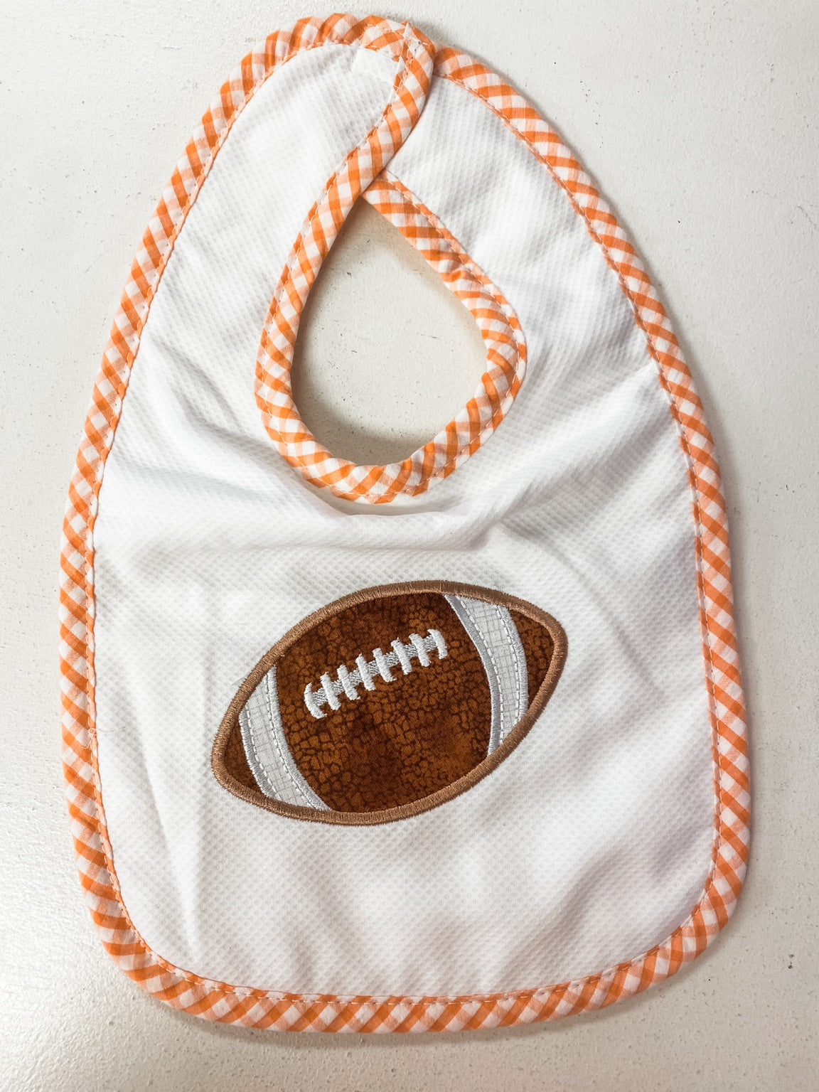 3 Marthas Football Applique Baby Bib | Cotton Terry Infant Feeding Bib | Bossier City, LA