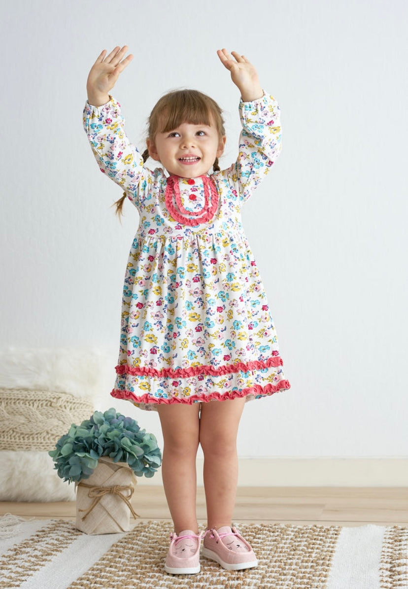 Platinum Floral Print Ruffle Dress – Girls Boutique Outfit