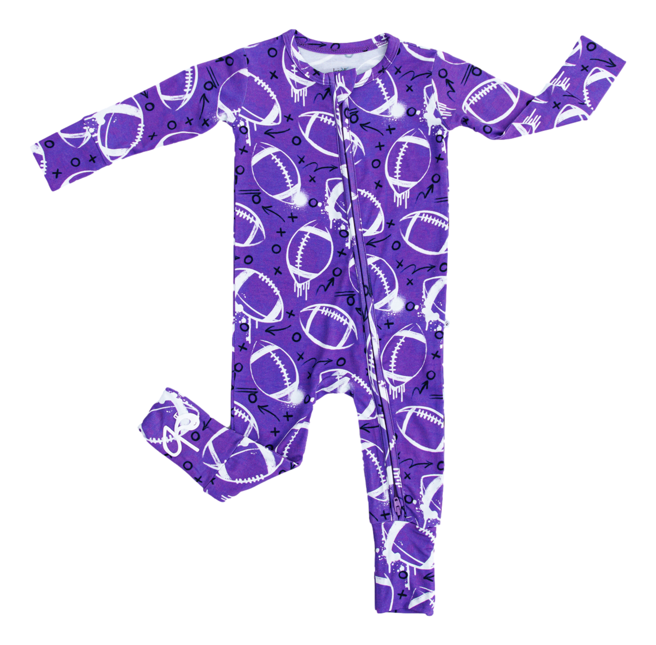 Graffiti Football Convertible Romper : PURPLE AND WHITE