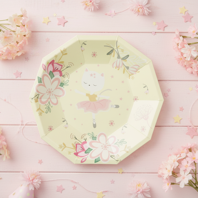 Cat Ballerina Small Plates 7" (Set of 8) – Girls Dance Birthday Party Supplies