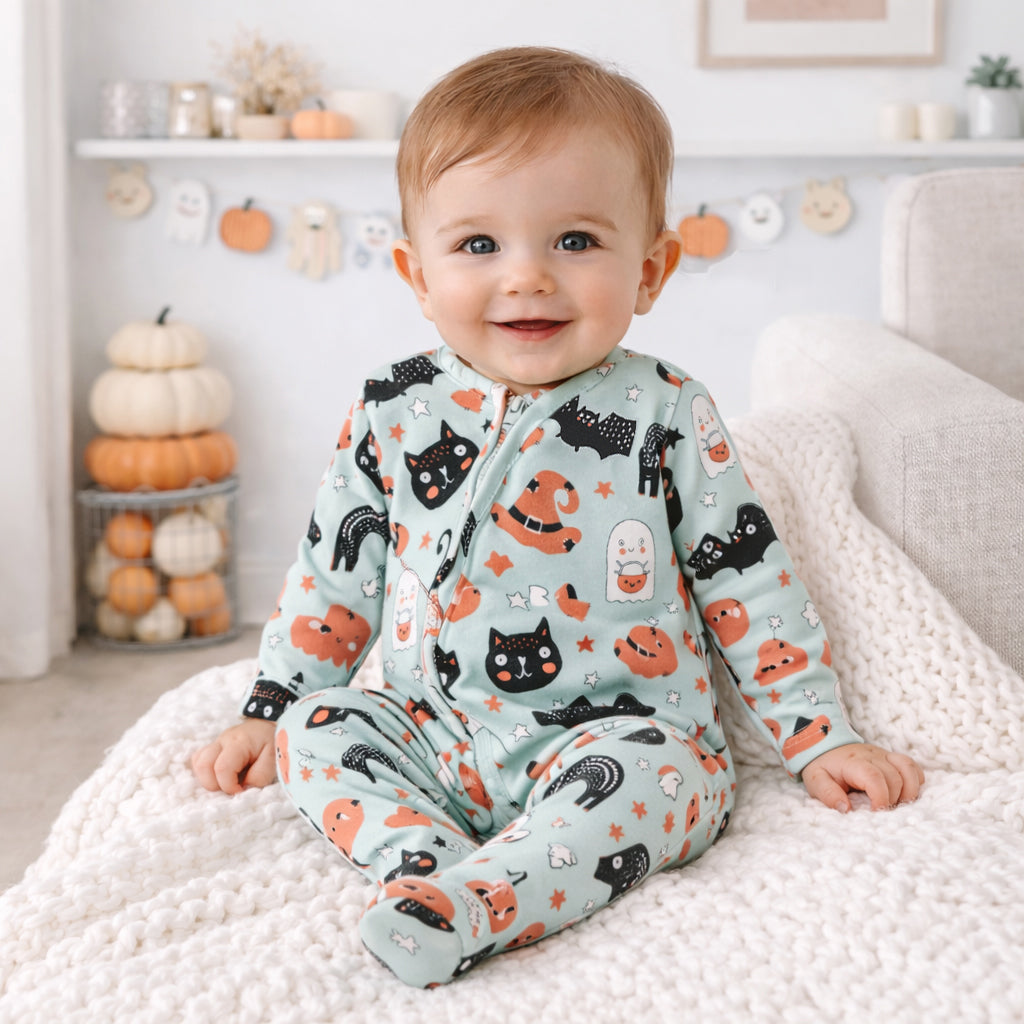 Halloween 🎃 Baby Romper – Soft Bamboo with 2-Way Zipper