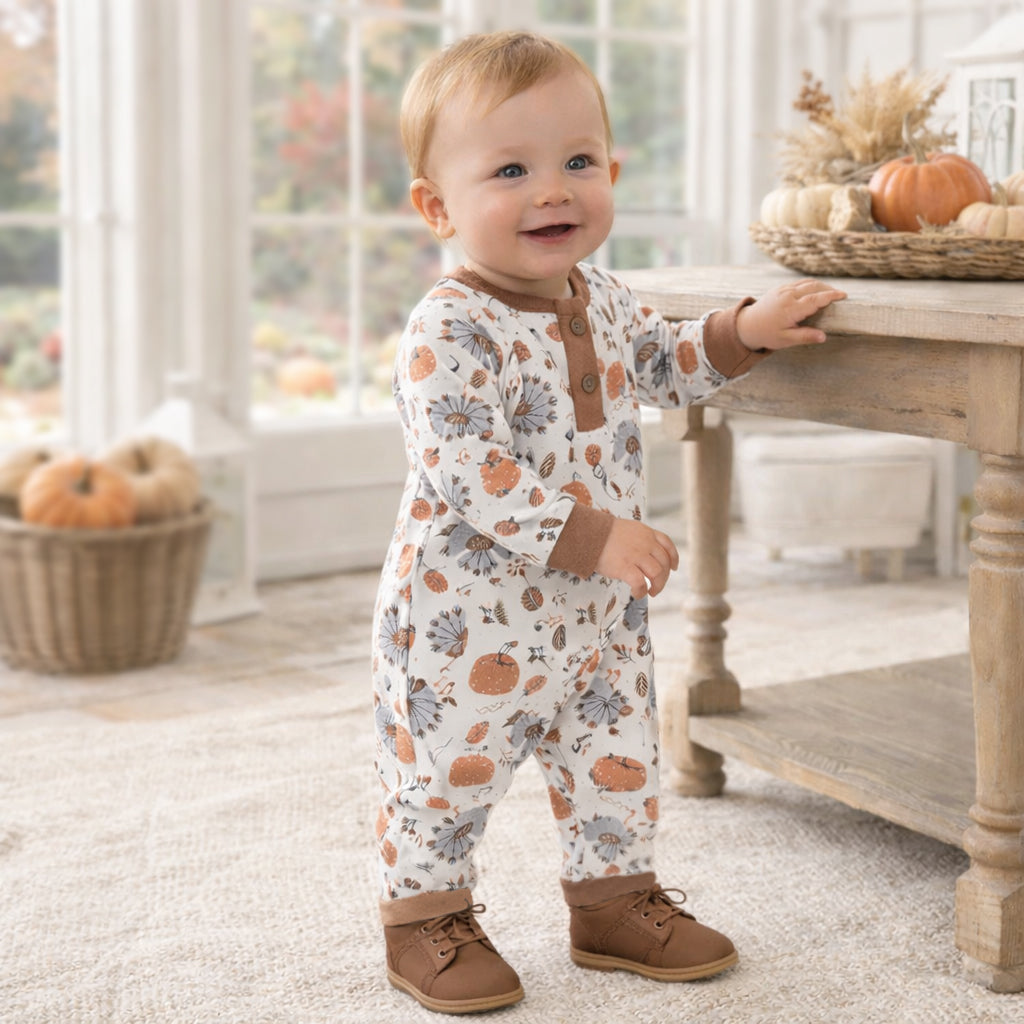 Baby Thanksgiving Henley Romper – Bamboo Cotton Blend
