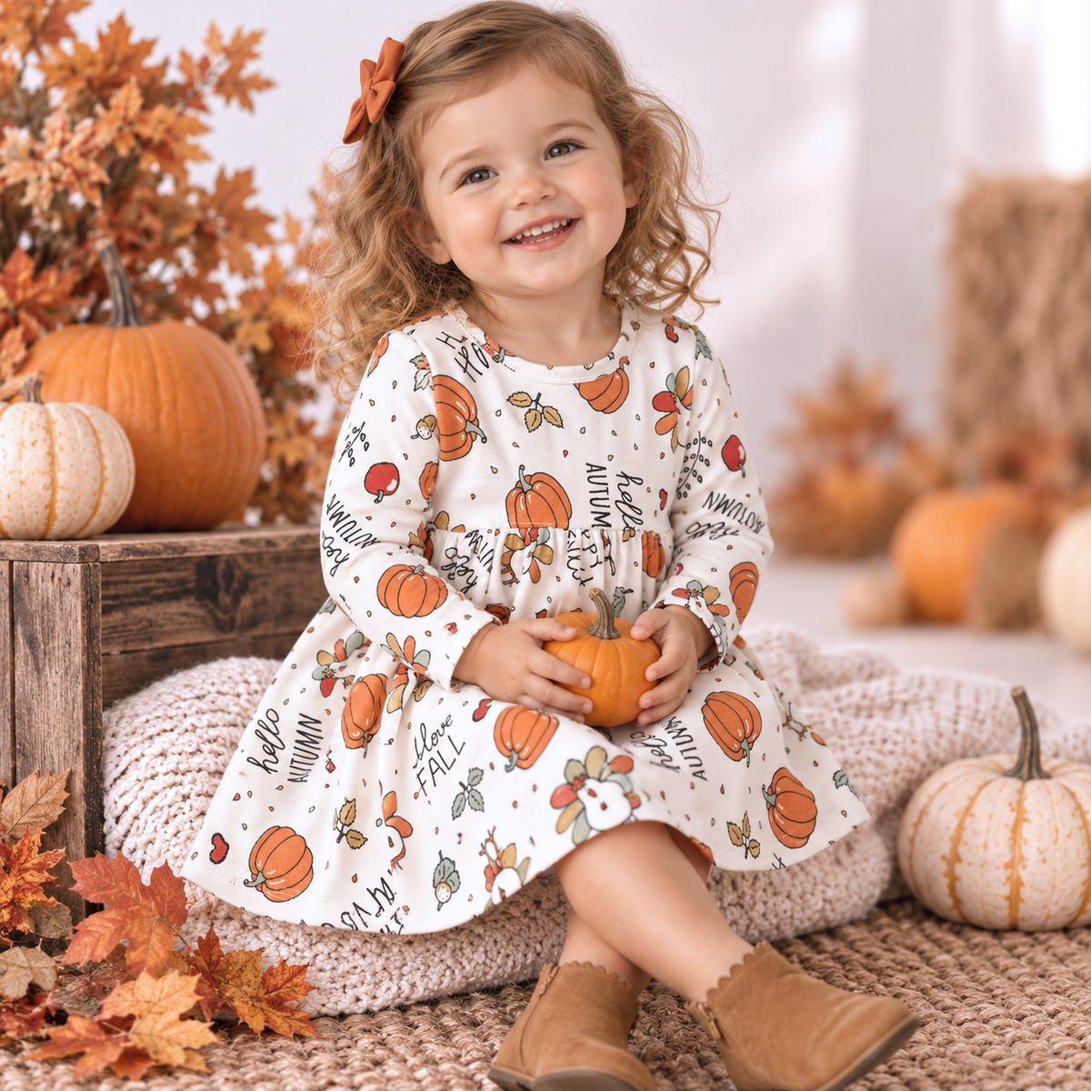 Baby Girl Thanksgiving Dress – Soft Cotton Fall Outfit