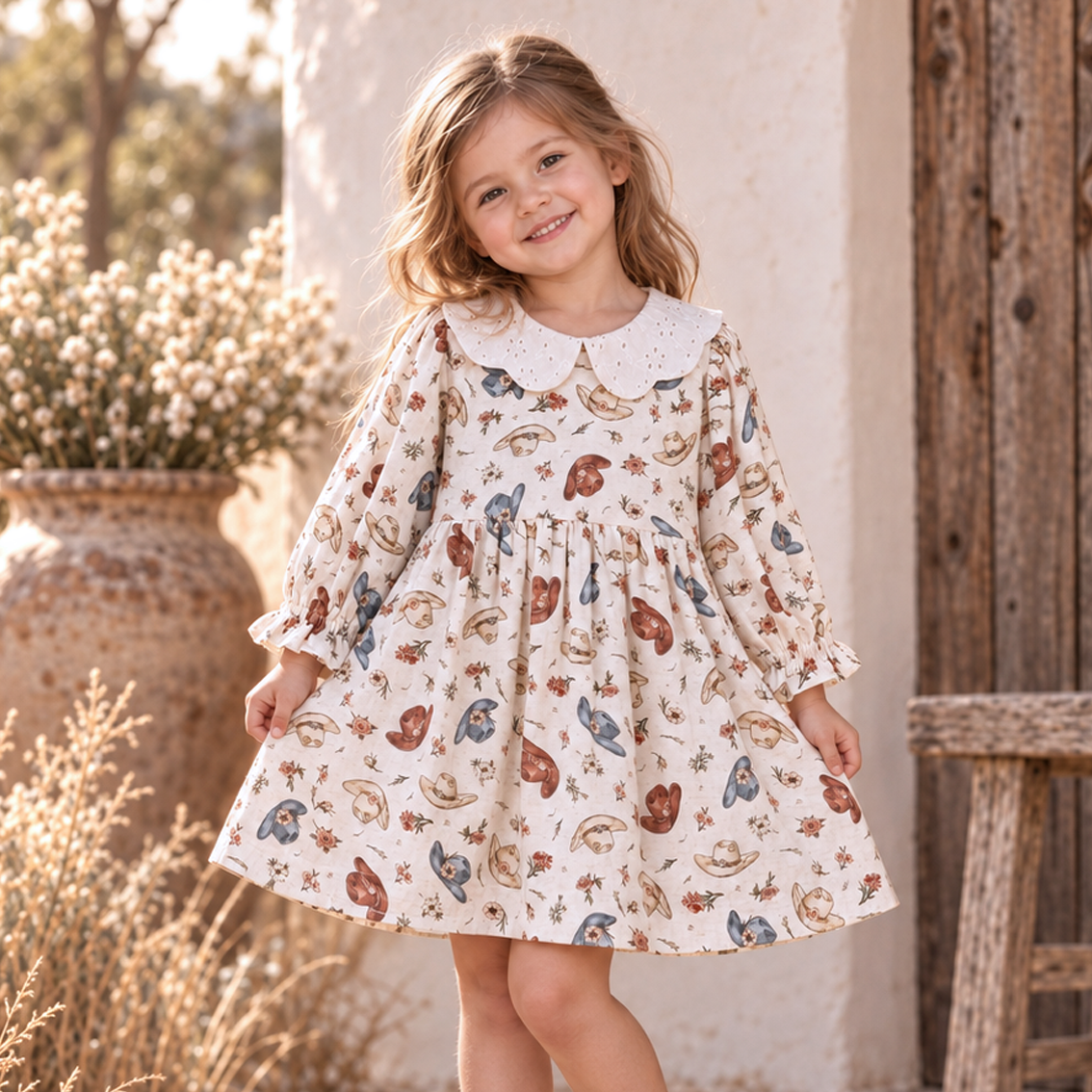 Larkspur Prairie Linen Western Dress With Eyelet Collar