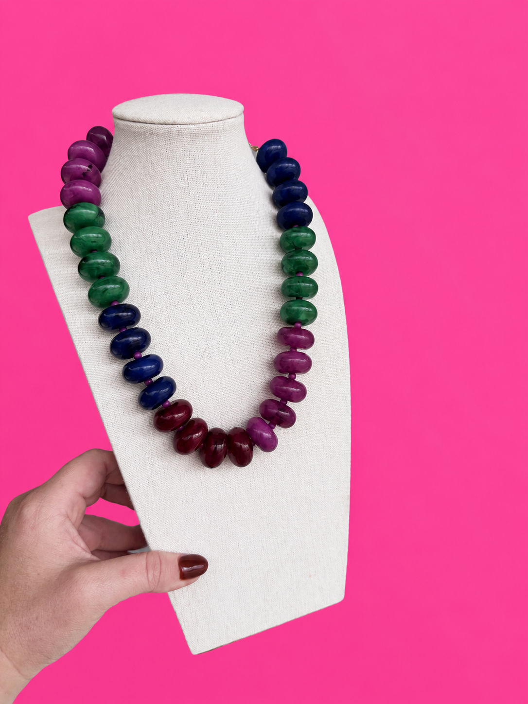 Circle Bead Necklace - Fall - Purple, Navy, Green