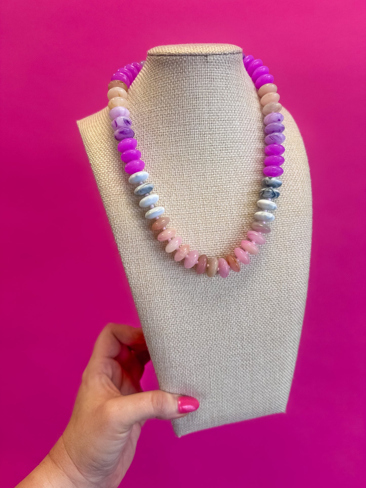 Colorful Bead Necklace - Lavender, Pink and White