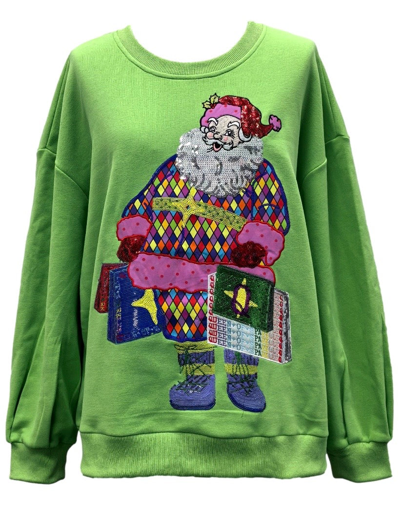 Queen of Sparkles Shopping Santa Sequin Sweatshirt